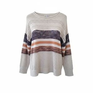 Greige Striped Multicolor Women's Sweater